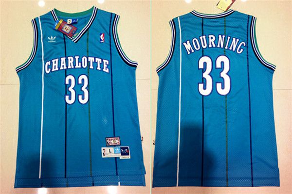 Men Charlotte Hornets #33 Alonzo Mourning Light Blue Throwback Stitched NBA Jersey